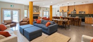 Ashnola Retreat Centre Lodge with open concept lounge and kitchen