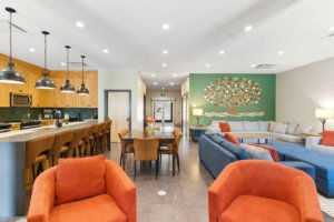Lounge and kitchen at Ashnola Retreat Centre, RockRidge Canyon, Princeton BC Canada