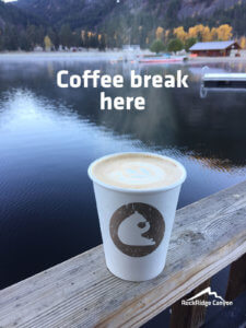 Enjoy your coffee break overlooking the lake and mountains