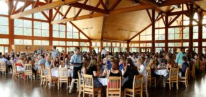 Campers and staff enjoying buffet-style meals at RockRidge Canyon dining hall in Princeton BC- Christian camp food services jobs