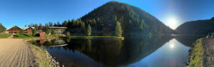 Panoramic view of RockRidge Canyon Retreat Centre and Lake